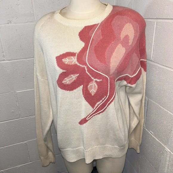 Vintage 80s Weathervane Rose Sweater L chunky oversized white slouchy - Picture 2 of 13